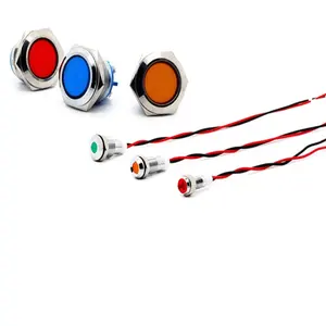 Manufacture 8mm red metal 12v 24v 110v 220v pilot light red green blue waterproof small led signal light with cable