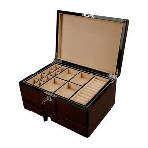 Boîte à bijoux en bois laquée haute brillance, verrouillable, grande capacité, avec clé - Product Image 1