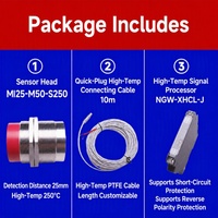 Kit de détecteur de proximité haute température Domenzi pour fours et fournaises avec câble de connexion de 10 m, 250°C, IP67, détection de 25 mm