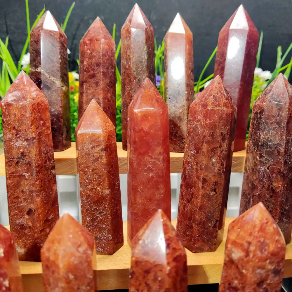 High quality wholesale crystal point orange strawberry quartz point gemstone tower