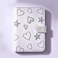 Carnet à couverture rigide YALONG YLA5R014 A5 en similicuir avec strass en forme de cœur et d'étoile, fermeture à pression, vente en gros