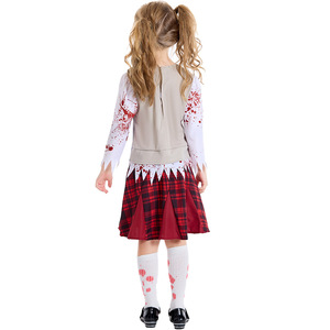 Nuevo disfraz de fiesta Zombie Bloodstained Red Plaid estudiante Cosplay vestido para niñas - Product Image 3