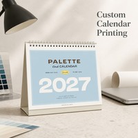 Calendrier de table à spirale double en papier couché, planificateur annuel personnalisé pour la publicité commerciale