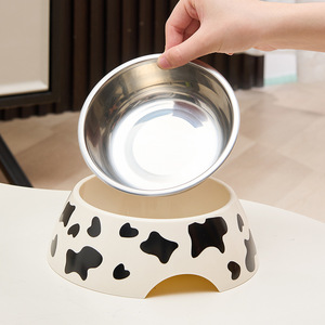 Tigela de Comida para Animais de Estimação com Design de Vaca Branca, Antiderrapante, Tigela de Plástico para Gato e Cachorro, Tigela de Água em Aço Inoxidável - Product Image 5
