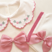 Combinaison bébé Kaiyue, combinaison en coton personnalisée, nouveau-né, fille, ensemble tricoté 3 pièces, col Peter Pan, combinaison à fleurs, broderie, nœud en satin