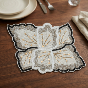 Luxury Embroidered Floral <b>Table</b> <b>Runner</b> Silver Beaded Wedding Decor Washable - Product Image 1
