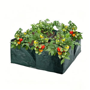Sac de culture carré réutilisable en PE tissé avec 4 compartiments et poignées, capacité 90L, pour la culture de légumes et de fleurs - Product Image 1