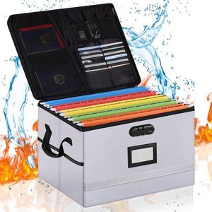High-Temperature Fireproof Organizer <b>Box</b> Double-Layer Car Folding <b>Storage</b> Locker Lock <b>Waterproof</b> Office Fireproof File <b>Box</b> - Product Image 1