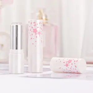 Wadah Lipstik Kosong 3.5G Kemasan Lipstik Modis Bunga Cetak Cherry Blossom Tabung Lipstik Bundar Kosong Putih