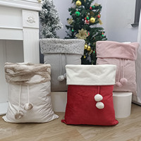 Sacs en toile en gros, sacs de Noël personnalisables vierges, sacs cadeaux à cordon rouge, noir, blanc