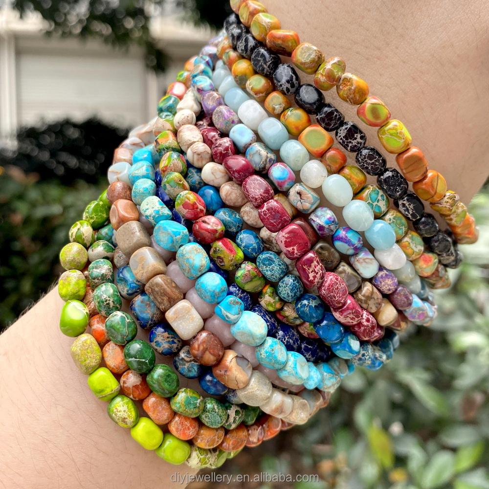 5x5x7mm Natural Stone Colorful Sea Sediment Jaspers Irregular Square Turquoises Loose Beads for Jewelry Making DIY Accessories