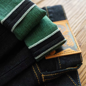Jean en denim selvedge brut japonais pour <span class=keywords><strong>homme</strong></span>, coupe droite, très respirant, teint en <span class=keywords><strong>vert</strong></span>, 15,3 oz - Product Image 3