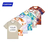Camisas ajustadas de poliéster blanqueado con impresión de imitación, camisas de manga corta con logotipo en blanco, lavado por sublimación, fabricante de ropa