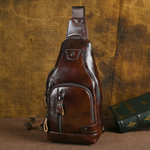 Ando <b>Bag</b> Vintage Genuine Cowhide Leather <b>Mens</b> Sling Chest <b>Bag</b> <b>Crossbody</b> Shoulder <b>Bag</b> - Product Image 3