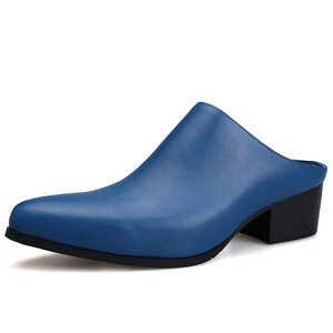 Baotou men's half-soled shoes top-grain cowhide men's <b>leather</b> <b>slippers</b> pointed toe trendy high-heeled <b>leather</b> shoes - Product Image 1