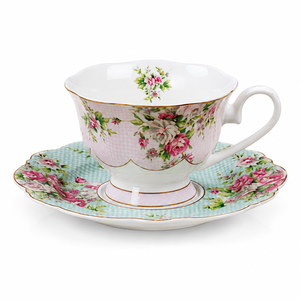 Porcelaine de luxe New Bone China Homeware Style anglais rose et vert Rose Azalée avec bordure dorée Service de dîner Service à thé Collection - Product Image 4