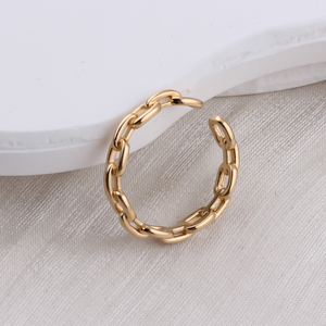 14K 골드 채워진 조정 가능한 3.8mm 폭 핑거 링 링크 체인 패턴 오픈 링 쥬얼리 매치 남성과 여성을위한 일일 의상 - Product Image 1