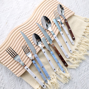 304 Stainless Steel Western Cutlery Set Acrylic Handle <b>Shell</b> Pattern Luxury Retro Steak Knife Fork Spoon Set - Product Image 1