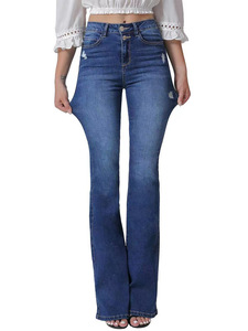 Jeans vintage à taille haute et coupe évasée |   Pantalon en jean rétro euro-américain coupe <span class=keywords><strong>skinny</strong></span> pour femme, respirant, pour usage quotidien - Product Image 5