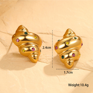 Pendientes Elegantes de Estilo Francés, de Acero Inoxidable, Chapados en Oro, con Forma de Croissant, con Conchas y Circonitas Coloridas, Geométricos - Product Image 5