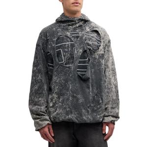 เสื้อฮู้ดดี้ผ้าฝ้ายสไตล์สตรีทแวร์แบบทำสีซีดสองชั้น ยูนิเซ็กส์ - Product Image 1