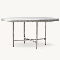 Table de salle à manger ronde moderne de luxe RH THADDEUS, dessus en marbre avec base en laiton forgé pour la maison, l'hôtel et l'appartement