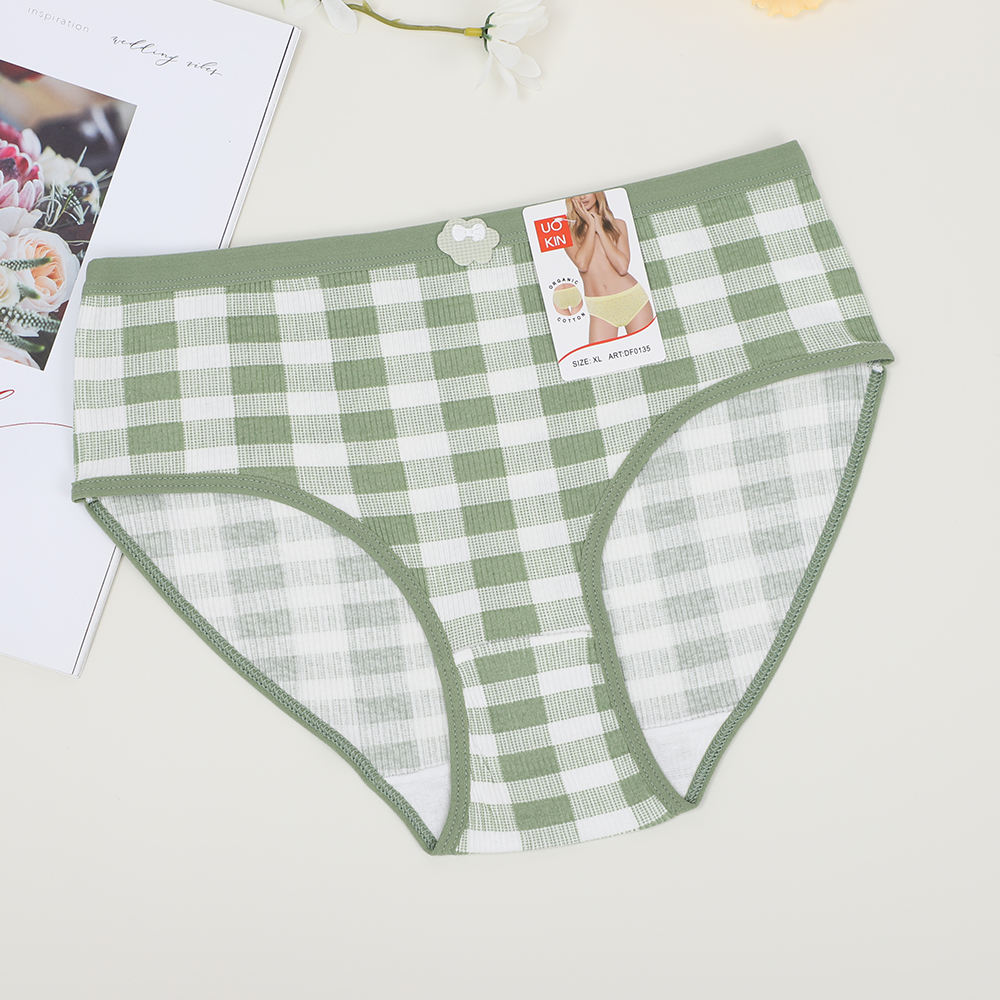 UOKIN Plaid Ladies Panties Pure Cotton Underwear Manufacturer in Wholesale Packs 12pcs Mix Colors and Size in Bulk Sale Adults