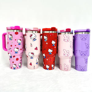 Vaso térmico de acero inoxidable de 40 oz con asa, diseño de dibujos animados, al por mayor, para niñas, reutilizable, bonita botella de agua. - Product Image 4