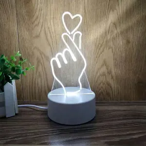 Biumart luminária de mesa led criativa diy, logotipo personalizado, foto 3d, efeito de ilusão, para crianças, amor, lâmpada de mesa, com base