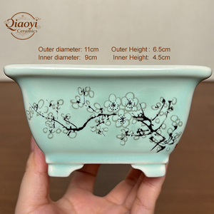 Yixing vaso <span class=keywords><strong>di</strong></span> <span class=keywords><strong>fiori</strong></span> in ceramica smaltata blu e bianca ad alta temperatura al forno piccola pianta quadrata Bonsai foro <span class=keywords><strong>di</strong></span> drenaggio ecologico - Product Image 4