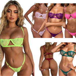 طقم ملابس داخلية نسائية مثير من قطعتين من الدانتيل الشفاف، ملابس داخلية مثيرة رائجة - Product Image 1