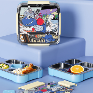 Fiambrera de dibujos animados para niños, contenedor de comida Bento de acero inoxidable con carcasa de plástico y compartimentos para la preparación de comidas para niños en la escuela - Product Image 6