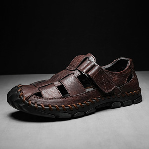 <b>Top</b> Quality Summer Men's Slippers Fashion Leather Sandals for Men Outdoor Beach Flat Slides Slippers Casual <b>Walking</b> style Shoes - Product Image 2