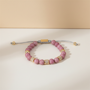 Gelang Manik Batu Alam 8mm Lapis Turquoise Rose Rondonite dengan Tali Makrame yang Dapat Disesuaikan, Logo Dapat Disesuaikan - Product Image 6