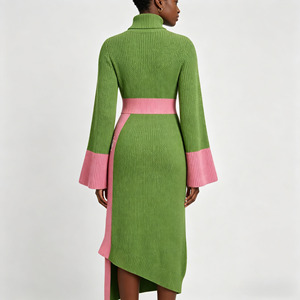 Abito <span class=keywords><strong>in</strong></span> <span class=keywords><strong>maglia</strong></span> da donna invernale a collo alto con maniche a campana, color block, orlo asimmetrico e ricamo a lettere, <span class=keywords><strong>vestito</strong></span> aderente <span class=keywords><strong>in</strong></span> <span class=keywords><strong>maglia</strong></span> - Product Image 2