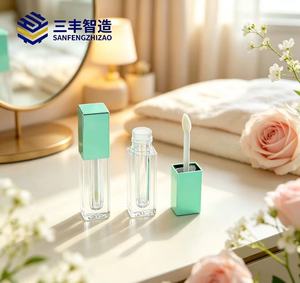 Envase vacío para brillo labial de 5 ml, tubo cuadrado transparente de PETG con tapa verde menta, tapa de rosca, contenedor cosmético para tinte labial o aceite. - Product Image 2