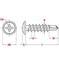 Vis autoperceuses à tête cylindrique en acier au carbone, à empreinte Phillips, zinguées, résistantes à la rouille pour toitures métalliques et construction