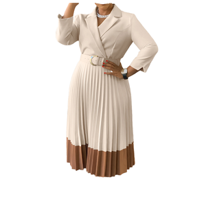 ชุดเดรสทำงานแฟชั่นสำหรับผู้หญิงชุดเดรสมีสายคาดคอปกแขนยาวสำหรับสาวออฟฟิศใหม่ชุดกระโปรงพลีทหรูหรา - Product Image 1