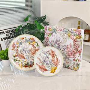 Elegant Patterned Bone China <b>Decorative</b> <b>Plate</b> Premium Porcelain Serving <b>Plates</b> For Home Dining Table Wall Decor Wedding Gifts - Product Image 1