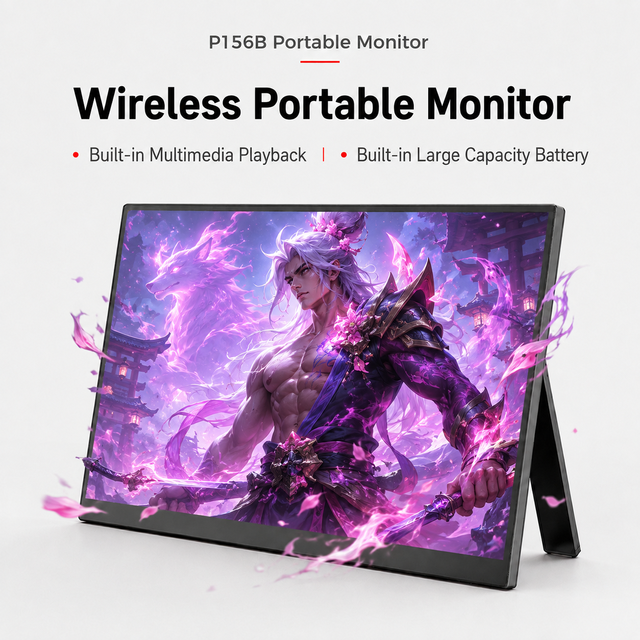 Factory Price 15.6 Inch Multimedia Monitor Built in Speakers FHD IPS Wireless Mobile Connection Portable Monitor with Battery