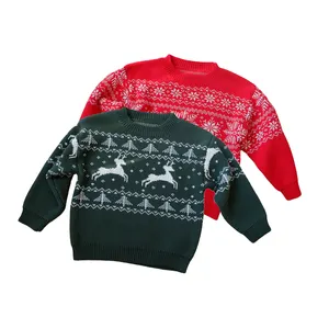 学步男童女童圣诞毛衣冬季儿童圆领套头衫长袖圣诞婴儿针织套头衫
