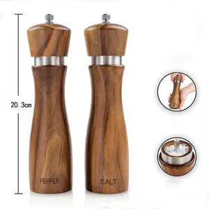 8.5In Spice Shaker Ceramic Grinding Mechanism Wooden, Manual Spice Grinder Wood Salt And Pepper Mill With Spoon