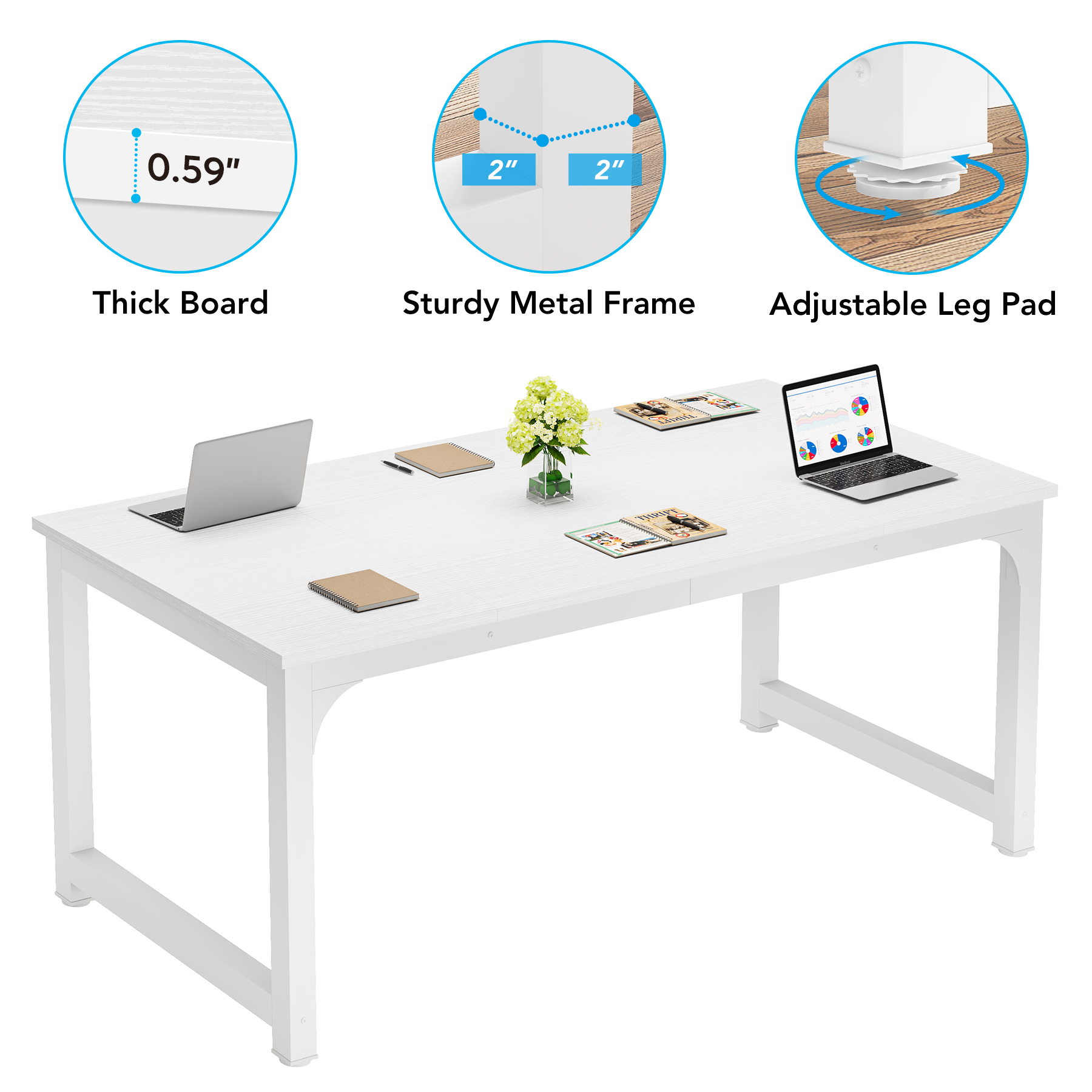 Tribesigns 160 cm groot executive bureau, modern computer bureau werkstation, dubbele PC gaming schrijftafel thuiskantoor bureau met stevige poten, zwart