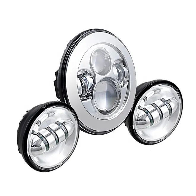 Tinggi Rendah Balok 12 V 7 Inch LED Lampu + 2X4.5 "Lampu Kabut Melewati Lampu Hitam/ chrome untuk Harley Motor