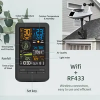 Jam Digital dengan layar warna, WiFi stasiun cuaca pintar dengan layar warna, pengukur suhu, kelembaban, arah kecepatan angin-mendukung OEM
