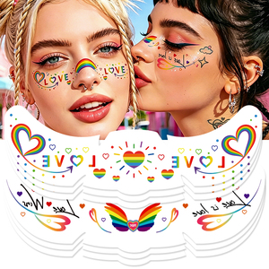 Venta al por mayor <span class=keywords><strong>de</strong></span> pegatinas <span class=keywords><strong>de</strong></span> <span class=keywords><strong>tatuajes</strong></span> faciales <span class=keywords><strong>de</strong></span> pecas con patrones mixtos <span class=keywords><strong>de</strong></span> arcoíris y corazones para disfraces <span class=keywords><strong>de</strong></span> cosplay <span class=keywords><strong>de</strong></span> clubes y el <span class=keywords><strong>Mes</strong></span> del Orgullo LGBTQ - Product Image 1