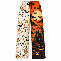 Pantalon large décontracté pour femme, imprimé citrouille, fantôme, chauve-souris, squelette, taille élastique avec cordon de serrage, idéal pour Halloween