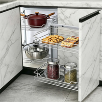 Panier d'angle magique escamotable en acier carbone avec support dissimulé pour bouteilles et pots à épices, et verre trempé