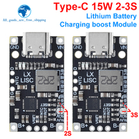 Module de charge et de suralimentation pour batterie au lithium Type-C USB 2/3S BMS 15W 8.4V 12.6V 1.5A avec équilibrage et charge rapide, avec indicateur