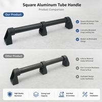Soporte de aluminio para tubo cuadrado industrial con mango de tracción, manguito recto, soporte central y base triangular para puerta de protección CNC